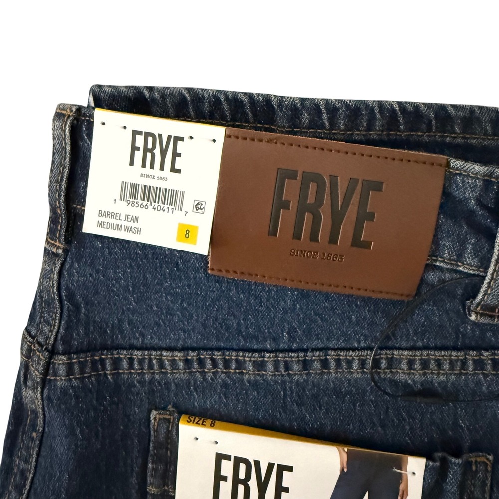 New Frye Barrel Jean Women Size 8 Medium Wash High Rise Curved Wide Leg Denim - Picture 15 of 16